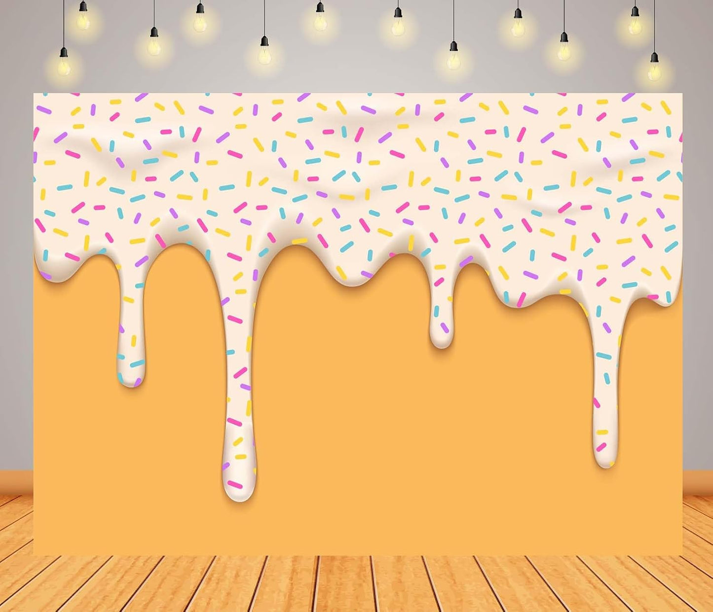 CORFOTO 10x8ft Fabric Dripping Ice Cream Backdrop White Cream Colorful Sprinkles Melting Texture Photography Background