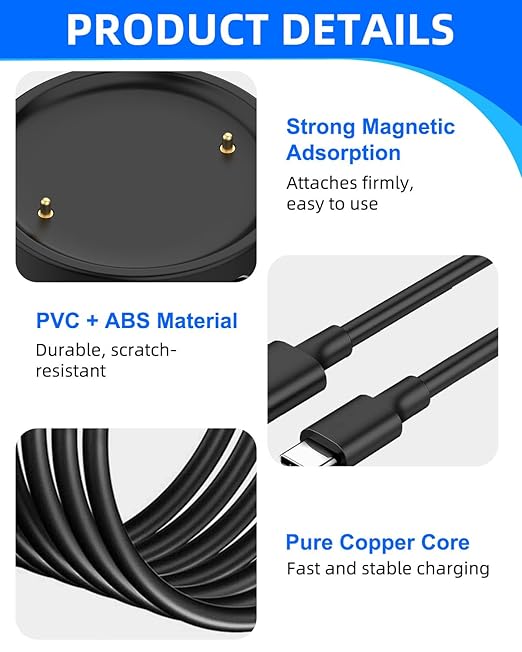 Charging Cable for Amazfit Bip 6 / Active 2, 3.3ft/1m Type-C Charging Cable & USB-C Magnetic Charger Dock Portable Replacement, 1 Set