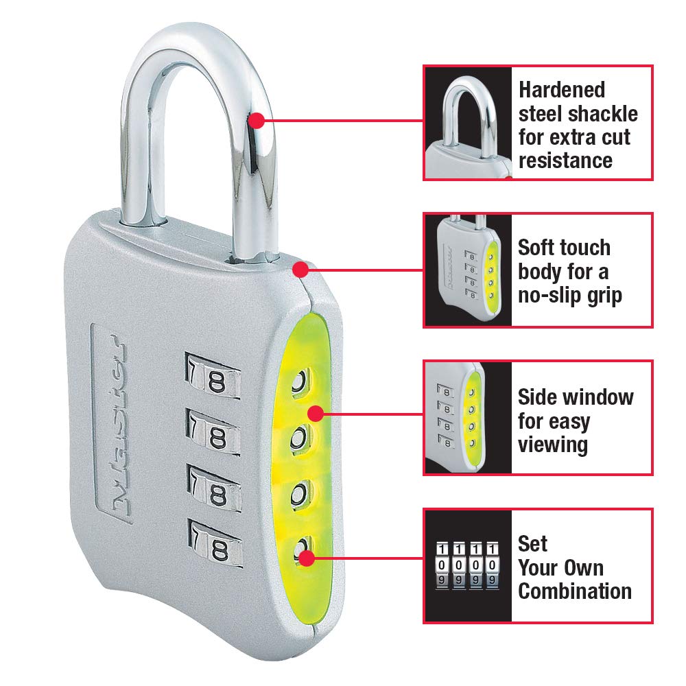 Master Lock Indoor Resettable Combination Locker Lock, 4-Digit Combo Lock for Gym and School Lockers, Colors May Vary, 653D