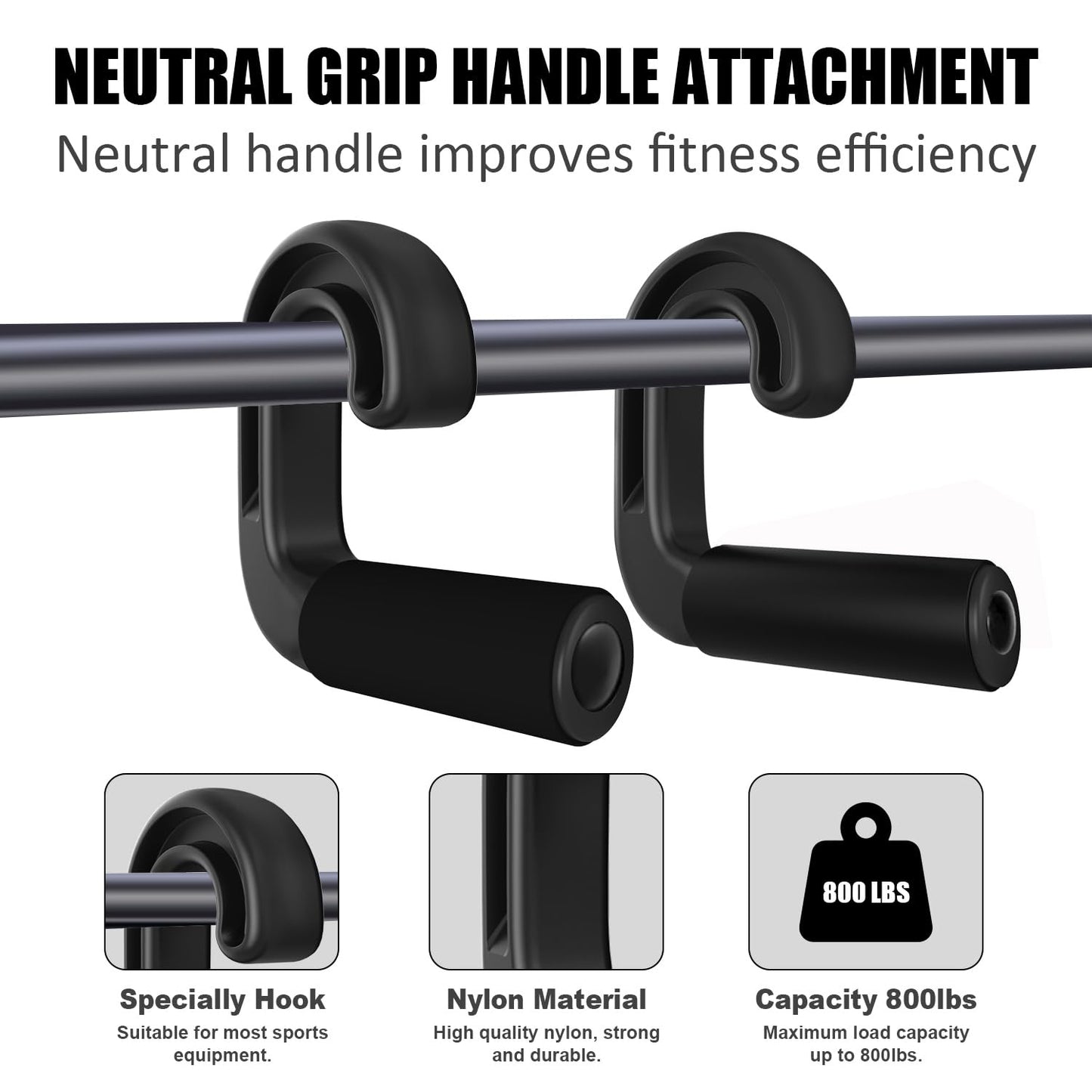 FURBBION Neutral Grip Handle Attachment, Grip Handle Attachments for Pull-up Bars, Resistance Bands, Barbells, Fitness Equipment, Gym Equipment - Black