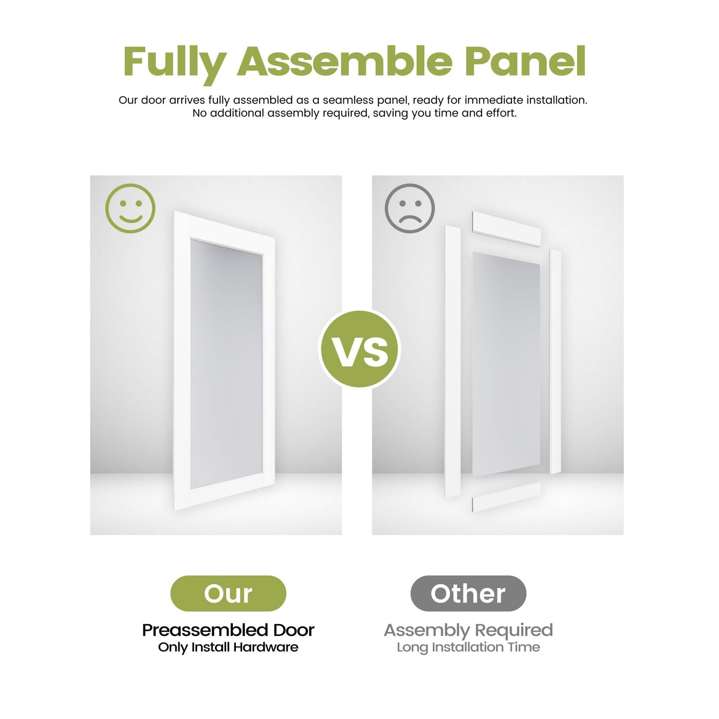 OHTOMO 24"x 80"Interior Slab Door, 1-Lite Frosted Glass French Door Slab, Pre-Assembled White Primed Solid Core Panel w/o Prehung Jamb, for Pantry Closet Laundry Bathroom Office