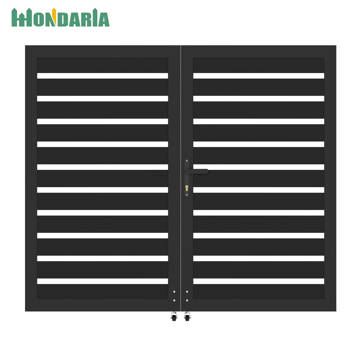 Mondaria Aluminum Double Fence Gate, 5FT H x 6FT W Outdoor Driveway Privacy Gate with Heavy Duty Metal Frame, Rustproof Powder-Coated Gate with Lockable Handle Kit, Horizontal Slat (Without Post)
