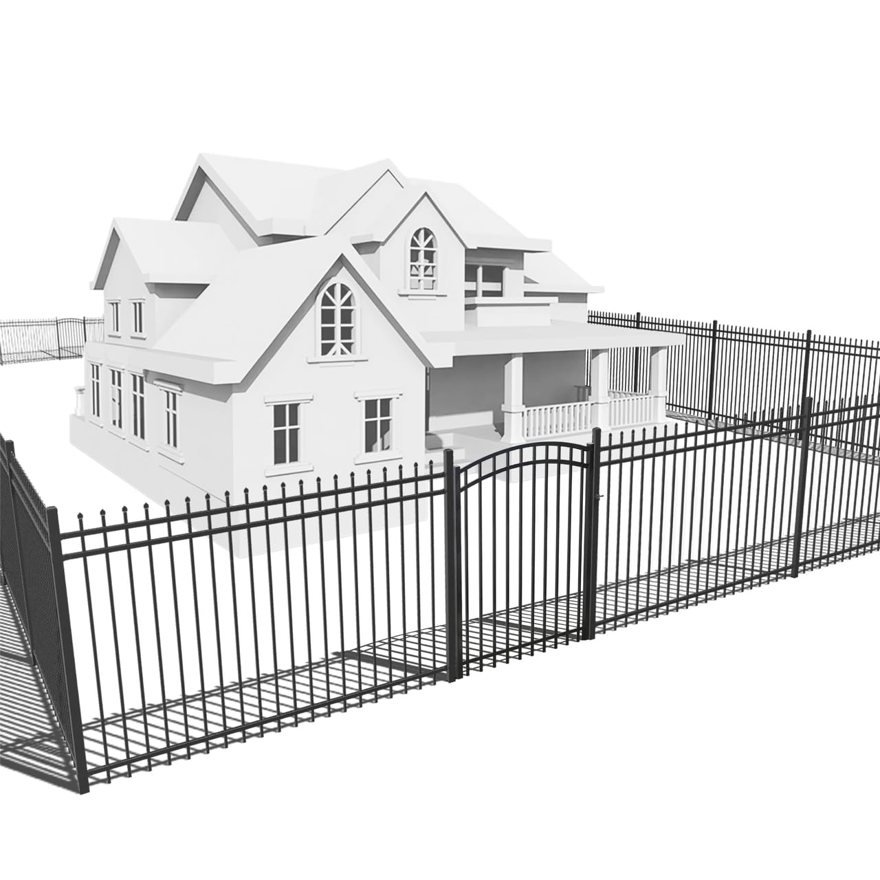 Fencer Wire 76FT Heavy Duty Pinnacle Fence Barrier Kit, Anti-Rust Metal Steel Fence with 5FT Height X 6FT Width Panels, with Arched Gate, Posts, Connectors, Outdoor Fencing for Yard