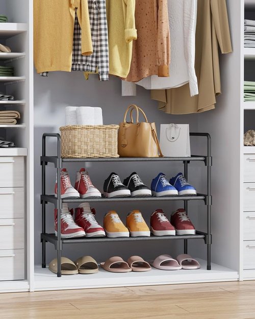 Kitsure Shoe Rack - Sturdy Space-Saving Shoe Storage for Closet | 27.6" Wide, Black