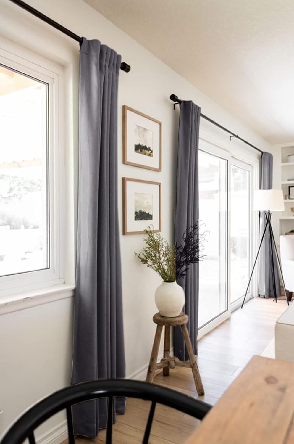 Regine Switzerland Blackout Curtains - 100% Blackout Linen Drapes, Thermal Insulated, 50" W x 96" L, Dark Gray | 2 Panels Set