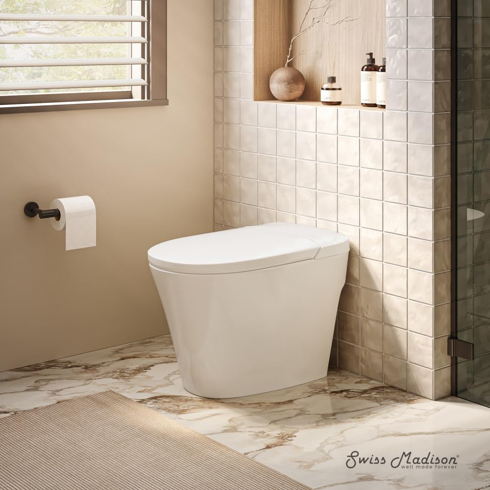 Swiss Madison Hugo H Power Flush Tankless Toilet 10" Rough-in 1 GPF Non-Electric ADA Toilet with Integrated Tank in Glossy White