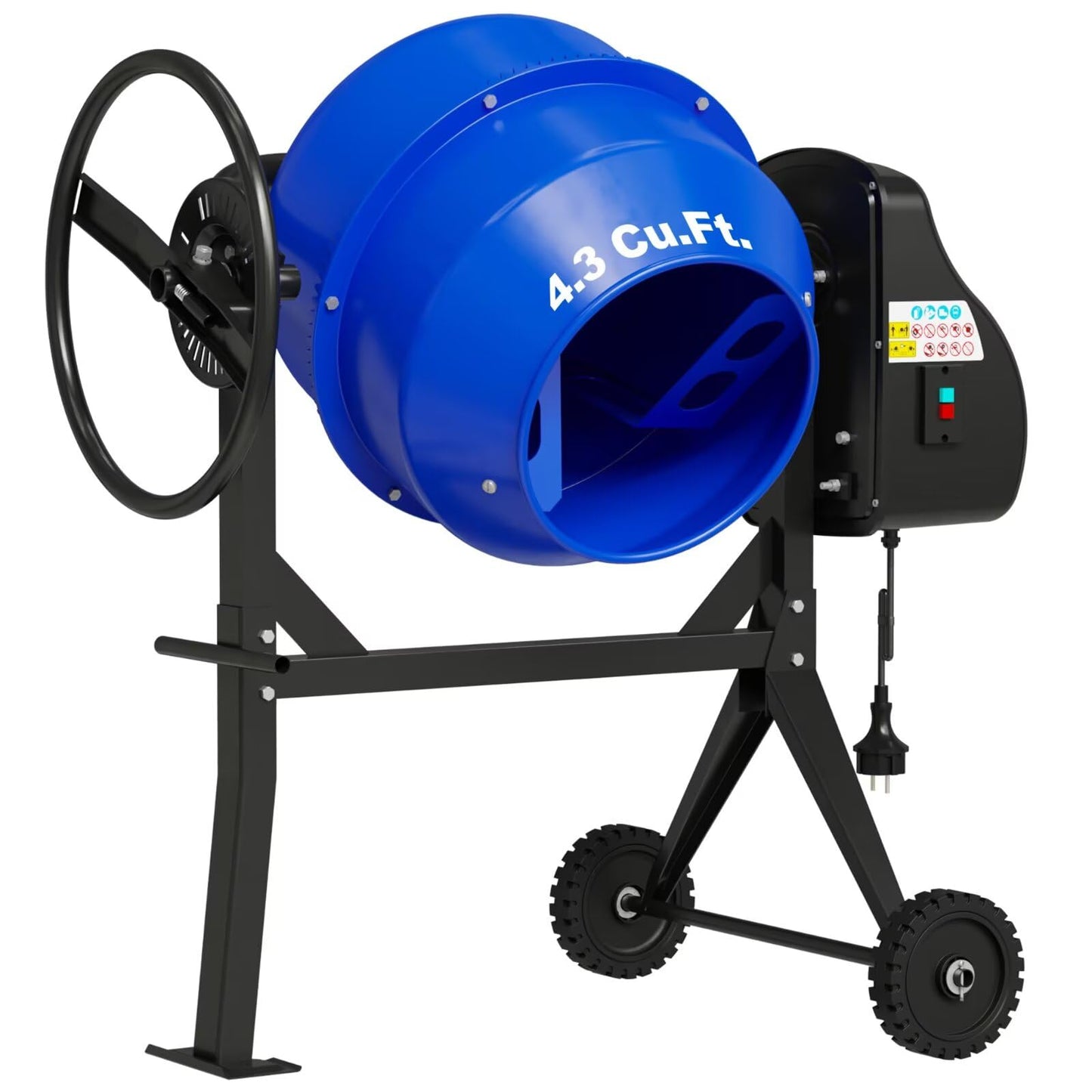 Dkenicor Electric Cement Mixer, 4.3 Cu.Ft. 450W 3/5HP Portable Concrete Mixer Machine with Wheels & Stand Steel for Stucco, Mortar, Feed Mixing, Ideal for Construction & Farm Use, Blue