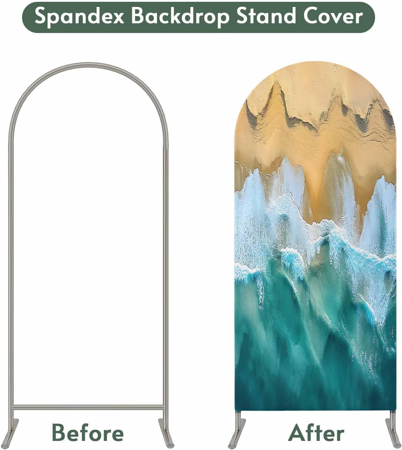Jnbasdffb 6.6 Blue Coastal Wedding Arch Cover,Stretchy Spandex Arch Backdrop Stand Covers FT,Yellow Beach Ocean Modern