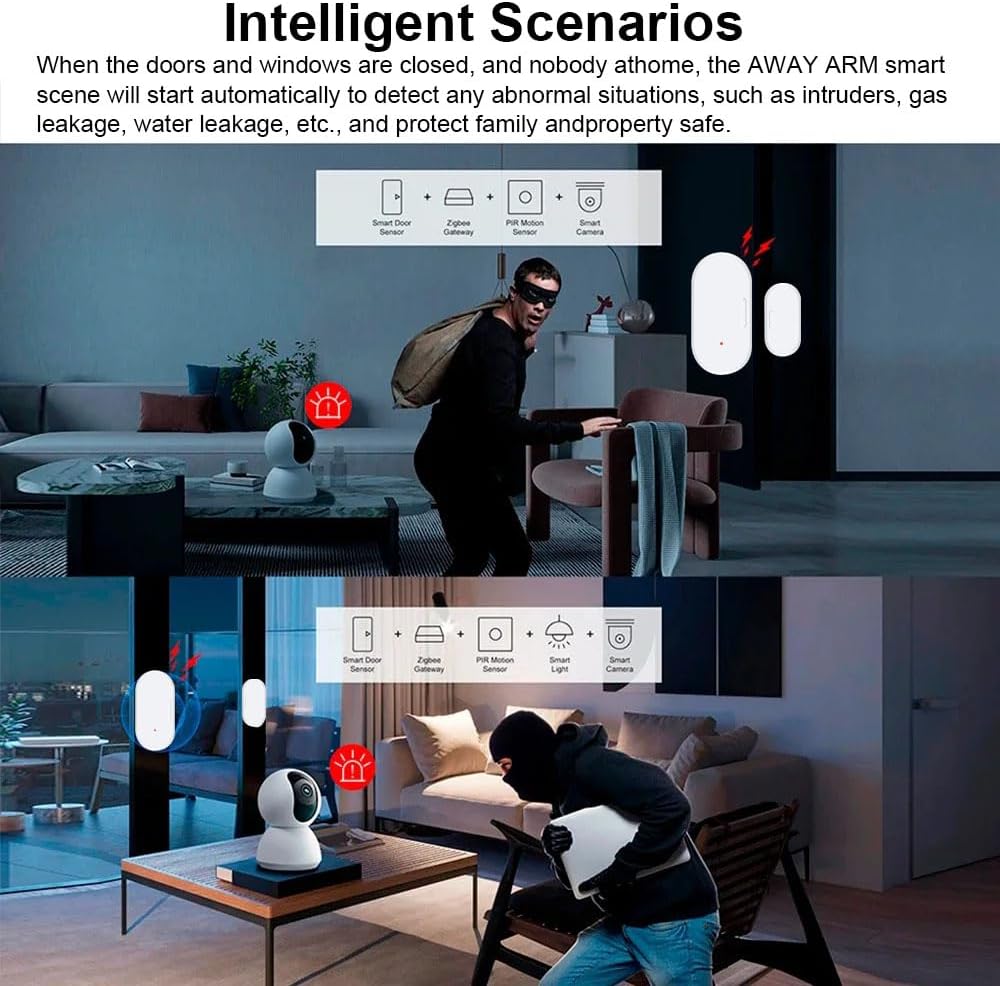 Haozee Door and Window Sensor, Requires Zigbee Hub, Zigbee Connection, Wireless Detector for Alarm Systems and Smart