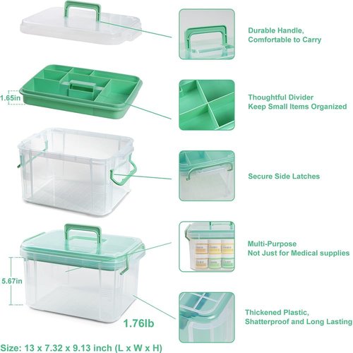 Hey Foly 15Qt Clear Medicine Organizer - Thickened Plastic First Aid Storage Box with Tray & Labels