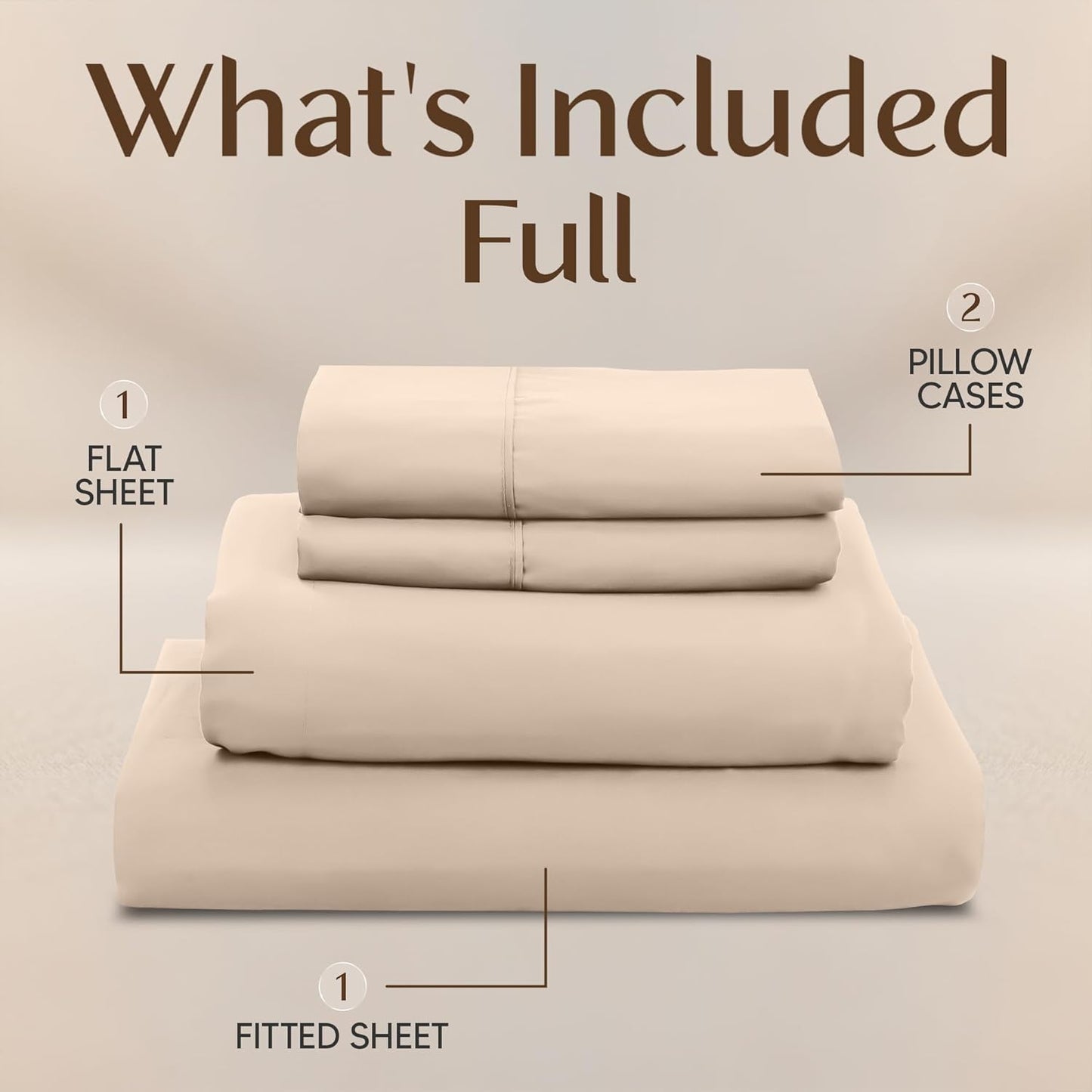 Utopia Bedding Full Sheet Set - Soft & Breathable 4-Piece Microfiber Bed Sheets for Full Size Bed | Beige