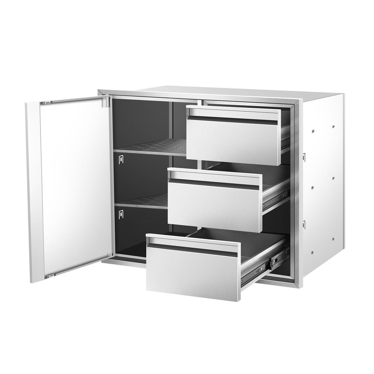 POPMOON 304 Stainless Steel Outdoor Kitchen Drawer Combo-28''W x 22''H x 19.5''D, Triple Storage Drawers & Access Door, Brushed Finish for BBQ Island