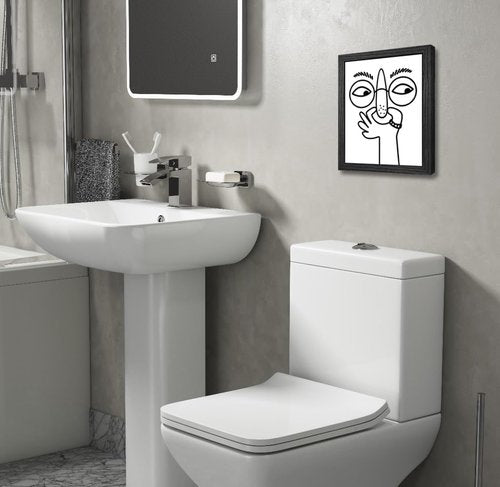 Funny Bathroom Wall Art | Black and White Humorous Canvas Print - 8x10 Inch Framed Decor