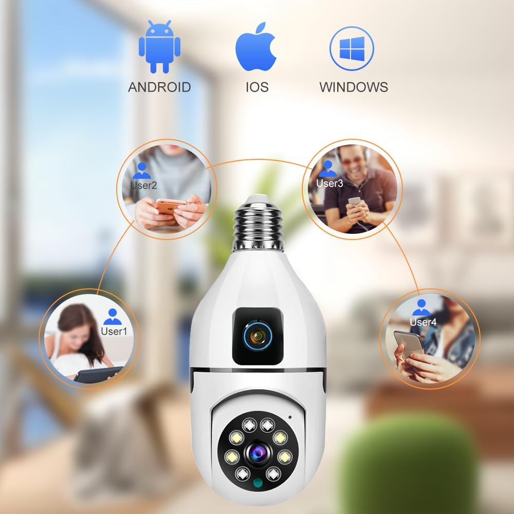 BISHKJOK 6MP Bulb 360 2-Way E27 Dual-Lens Light Security Camera, TUYA Indoor Pan/Tilt WiFi Cam with Auto Tracking