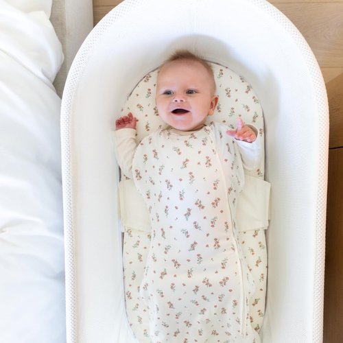 Happiest Baby SNOO Comforter Sleep Sack - 100% Organic Cotton Baby Swaddle Blanket - Doctor Designed Promotes Healthy Hip Development (Ivory Wildflowers, Large)