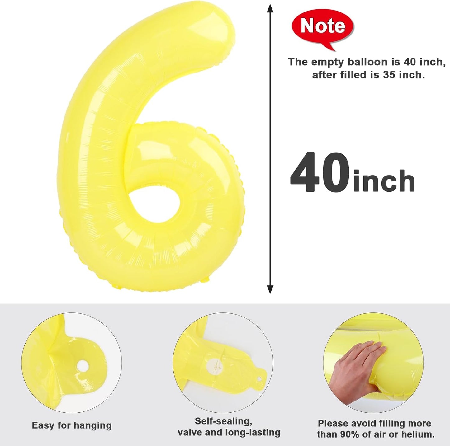 Number 6 Balloon - 40 Inch Yellow 6th Birthday Decoration for Men & Women | Perfect for Parties & Events