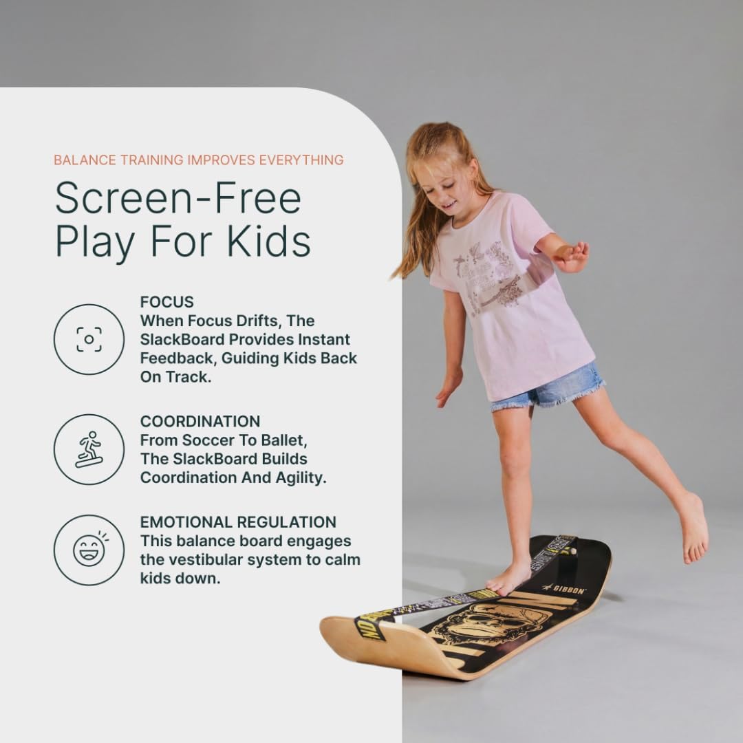 GIBBON SlackBoard - GiBoard Balance Board Kids & Adults - Slackline Balance Trainer - Slack Board Core Workout Equipment Home Gym Training - Standing Desk Exercise - Yoga, Agility, Pilates & More