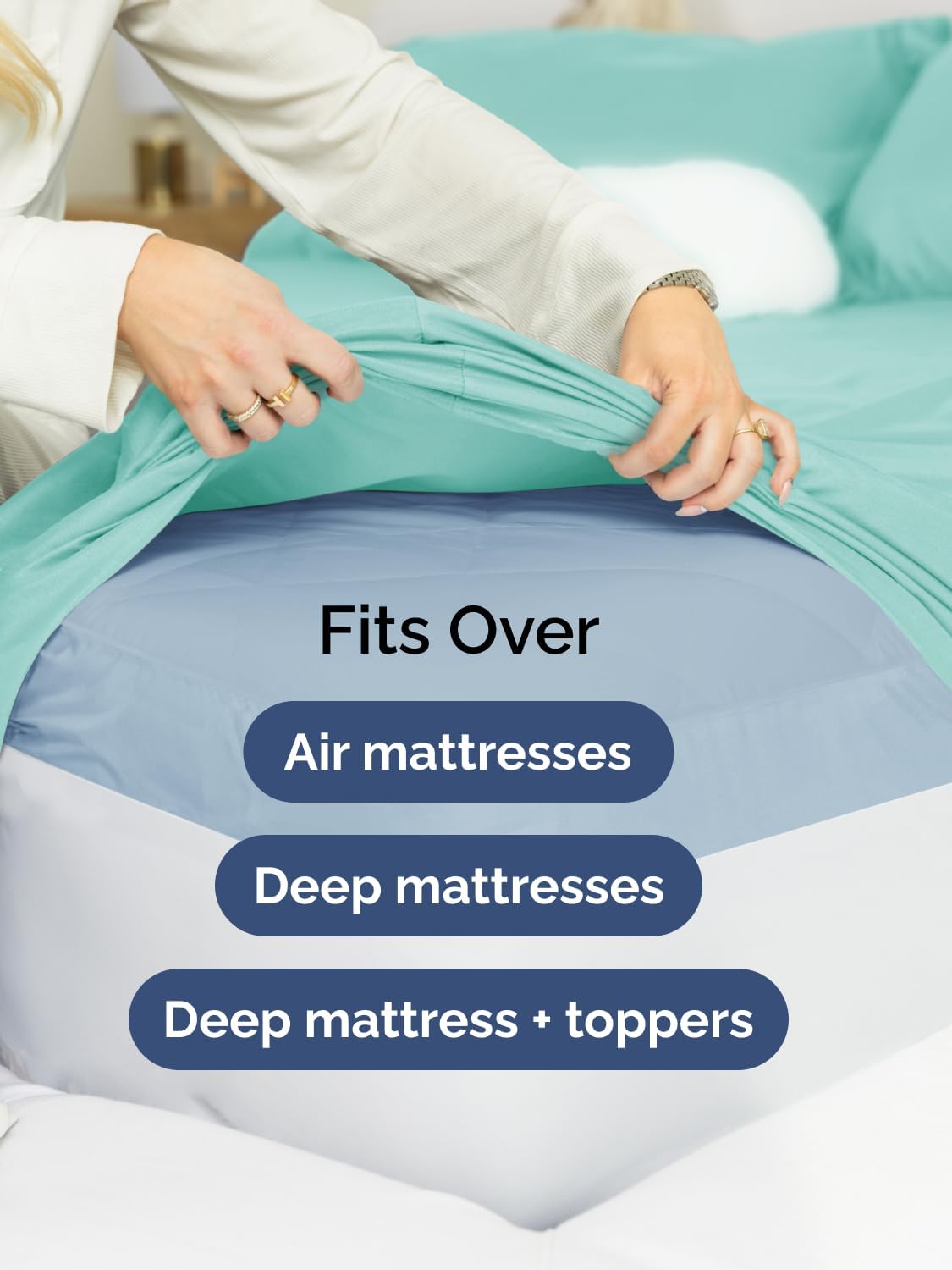 Skiennix Extra Deep King Sheet Set | 6-Piece Breathable Cooling Bedding - Soft, Wrinkle-Free Spa Blue