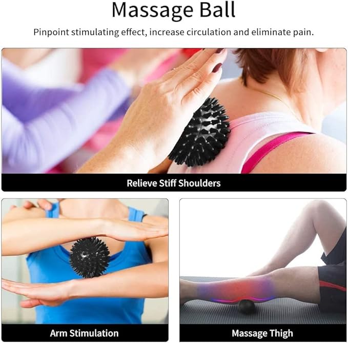 6 in 1 Foam Roller Set Includes Hollow Core Massage Roller, Yoga Stick, Massage Ball, Fitness Stretching Strap, Carrying Bag, Towel, Massage Roller (Black)