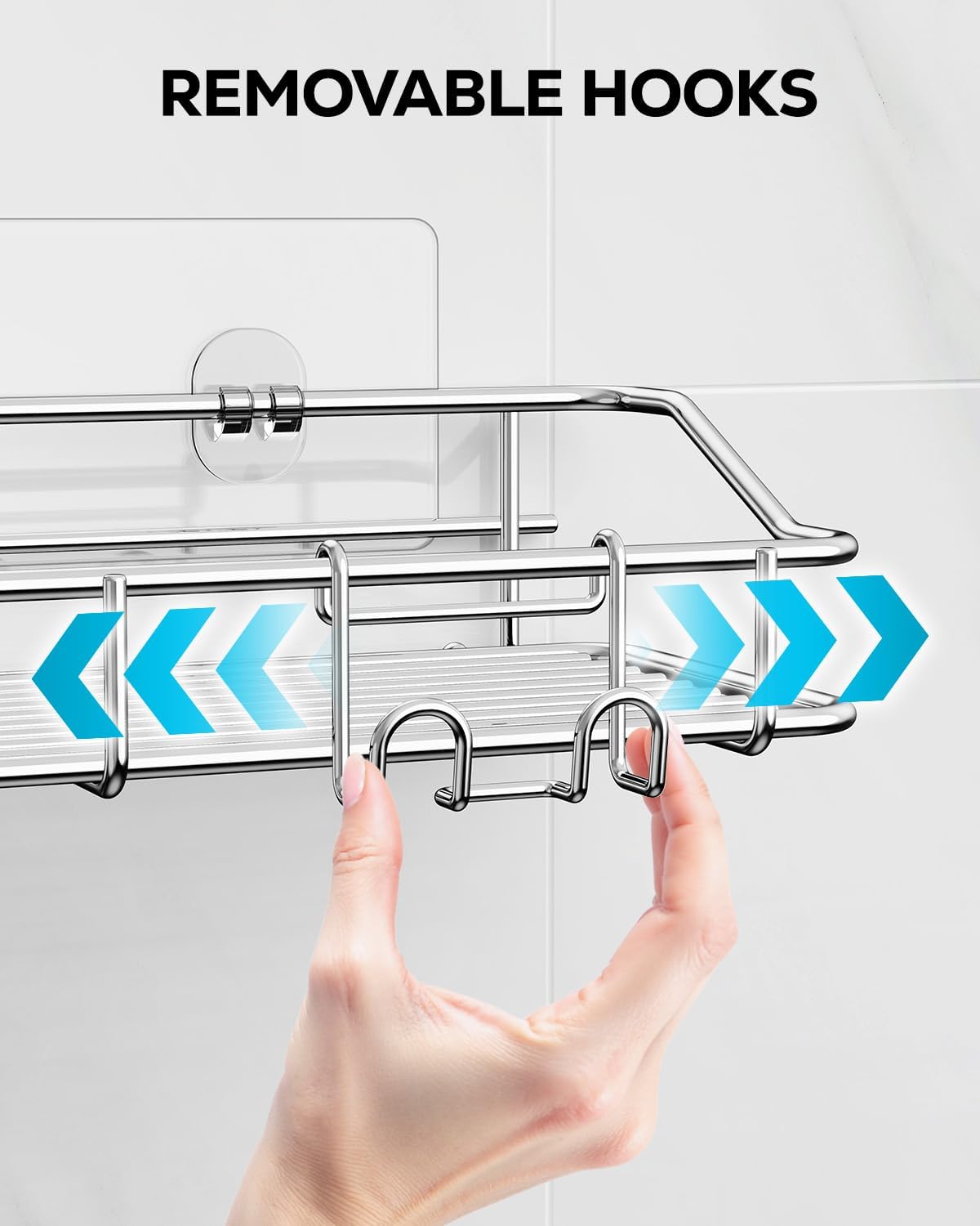 Nieifi Shower Caddy Shelf - Adhesive Stainless Steel Storage Rack with Hooks | 2 Pack for Bathroom & Kitchen