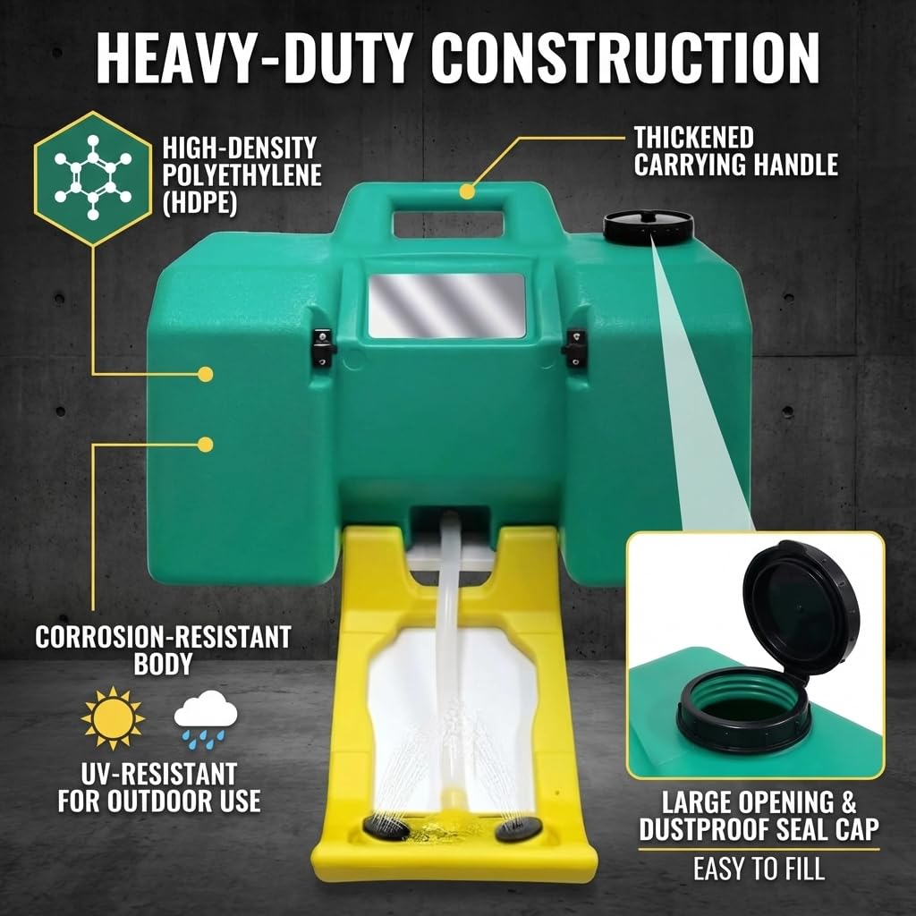 GOL-SIV Portable Eyewash Station - 8Gallon Eye Wash Stations Wall Mounted,OSHA-Approved Emergency Eyewash Station Unit,Lasting for 10 Minute,with Mirror&Dual Spray(30L)