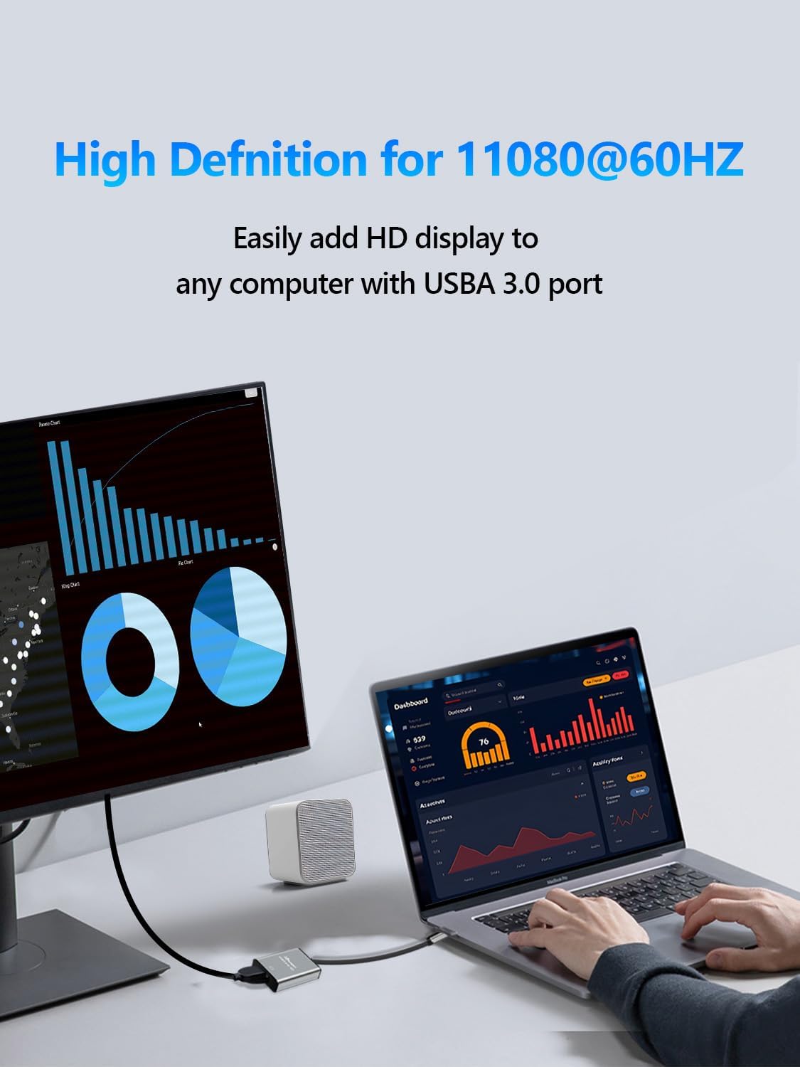WinRaybot 1080P@60Hz 5Gbps 7/10/11, 10.15+, USB to HDMI Adapter for Monitor Display with High Speed Transmission
