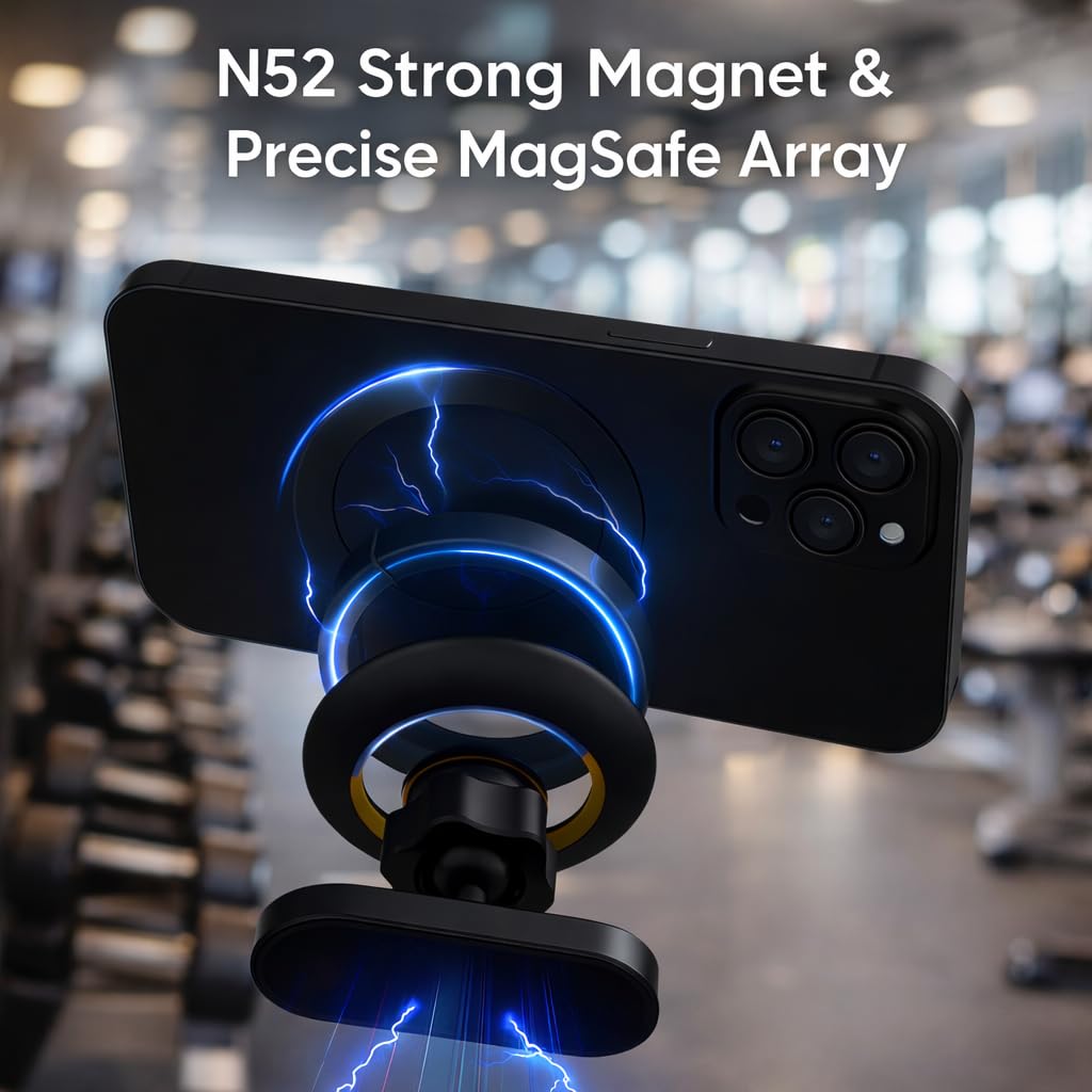 meexzoom Magnetic Phone Holder for Gym, 360° Rotation Adjustable Strong Magnets, Gym Accessories, Phone Mount to Metal Surfaces, Gym Essentials for Men and Women