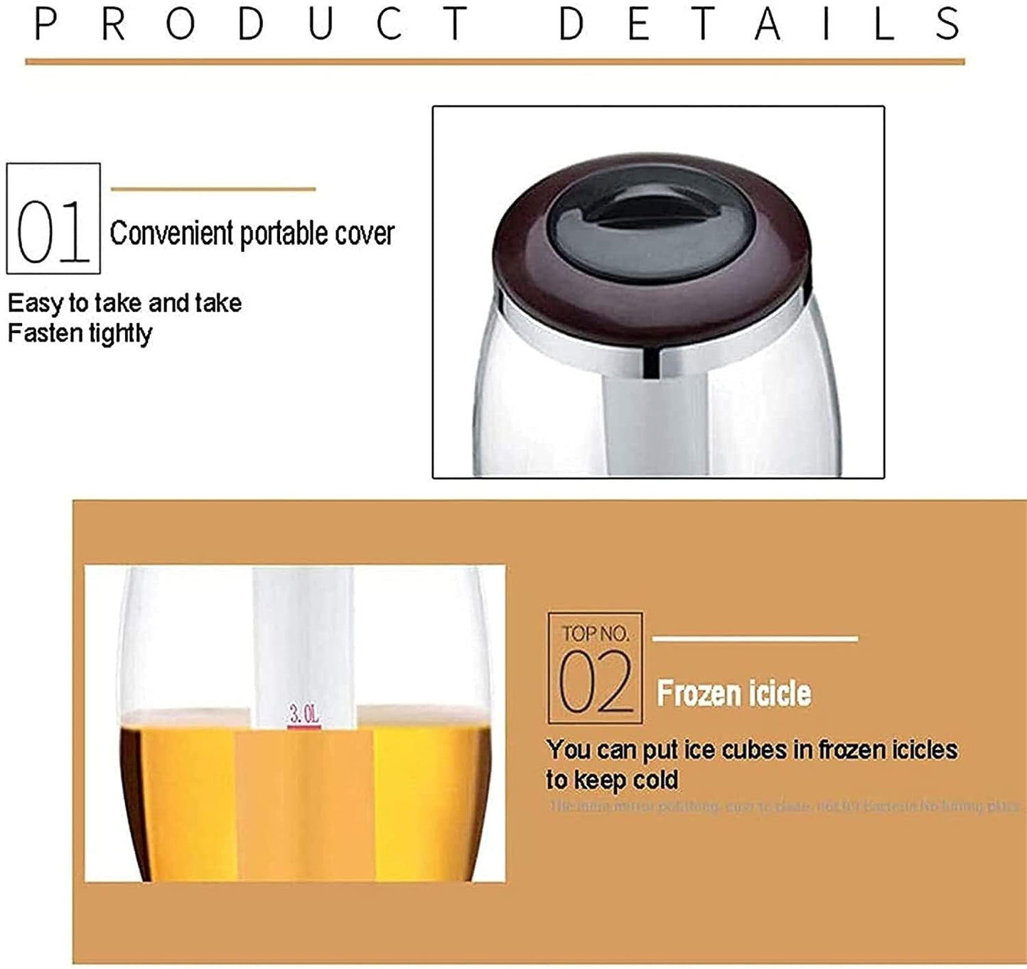 3L Beer Tower Dispenser with Ice Cooling, LED Light, and Tap, Ideal for Parties, Bars, and Home Use – Transparent Column with Clear Scale, Gold(Silver)