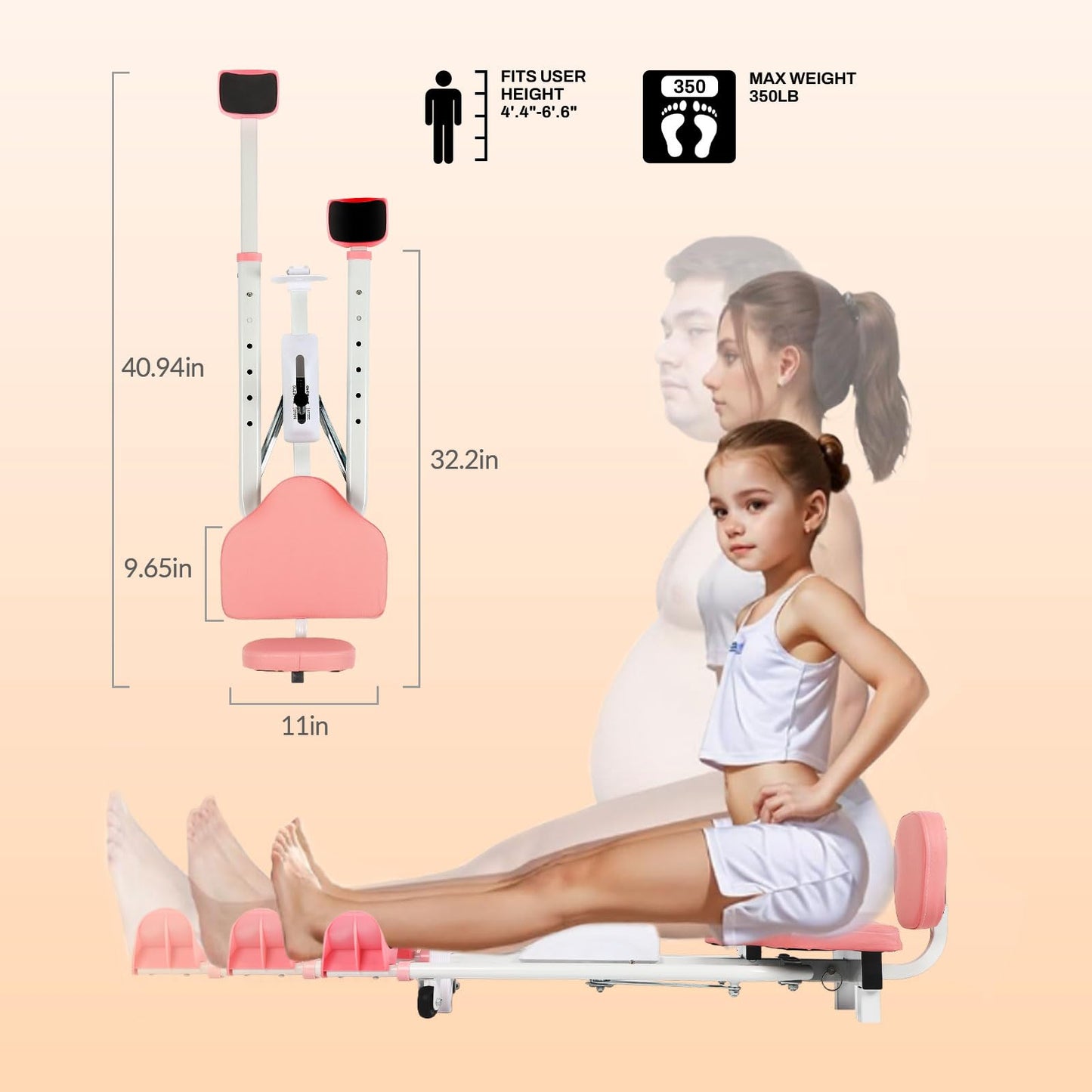 FAHKNS Leg Stretcher - Split Machine for Leg Stretching, Flexibility Stretching Equipment - Ballet, Yoga, Dance, Martial Arts (Pink, New Model with Backrest and Phone Holder)