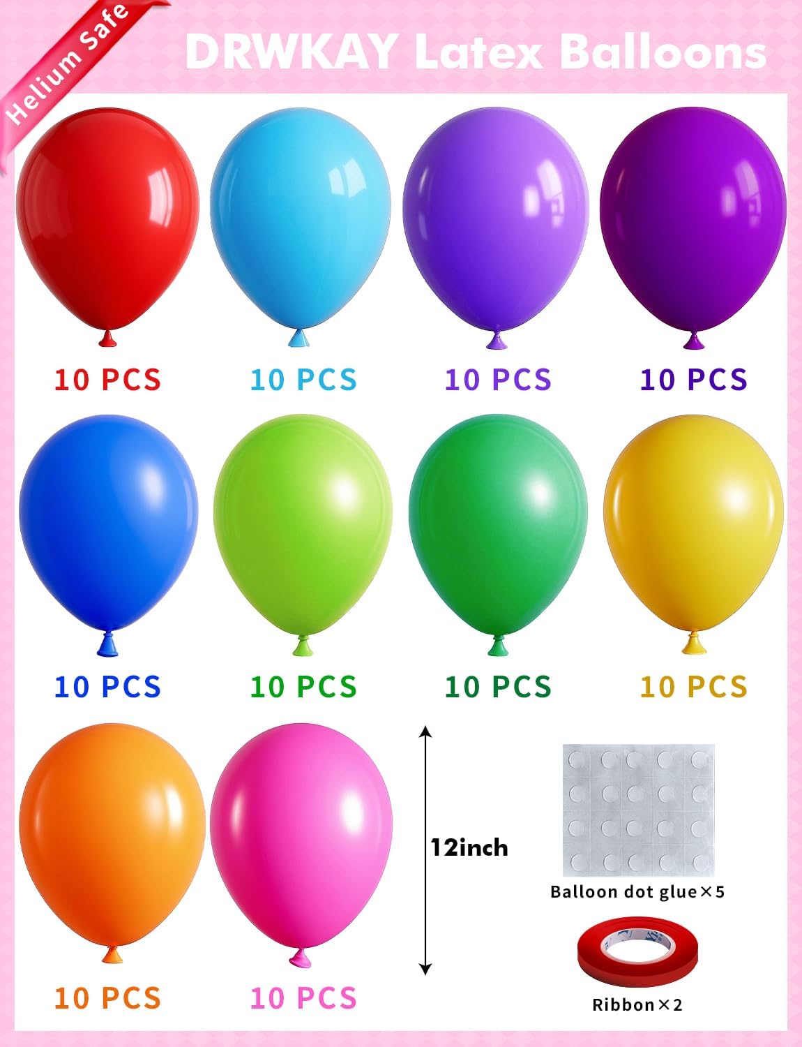Rainbow Party Balloons by [Brand Name] - 100 Pack of 12-Inch Vibrant Latex Helium Balloons for Birthdays & Celebrations