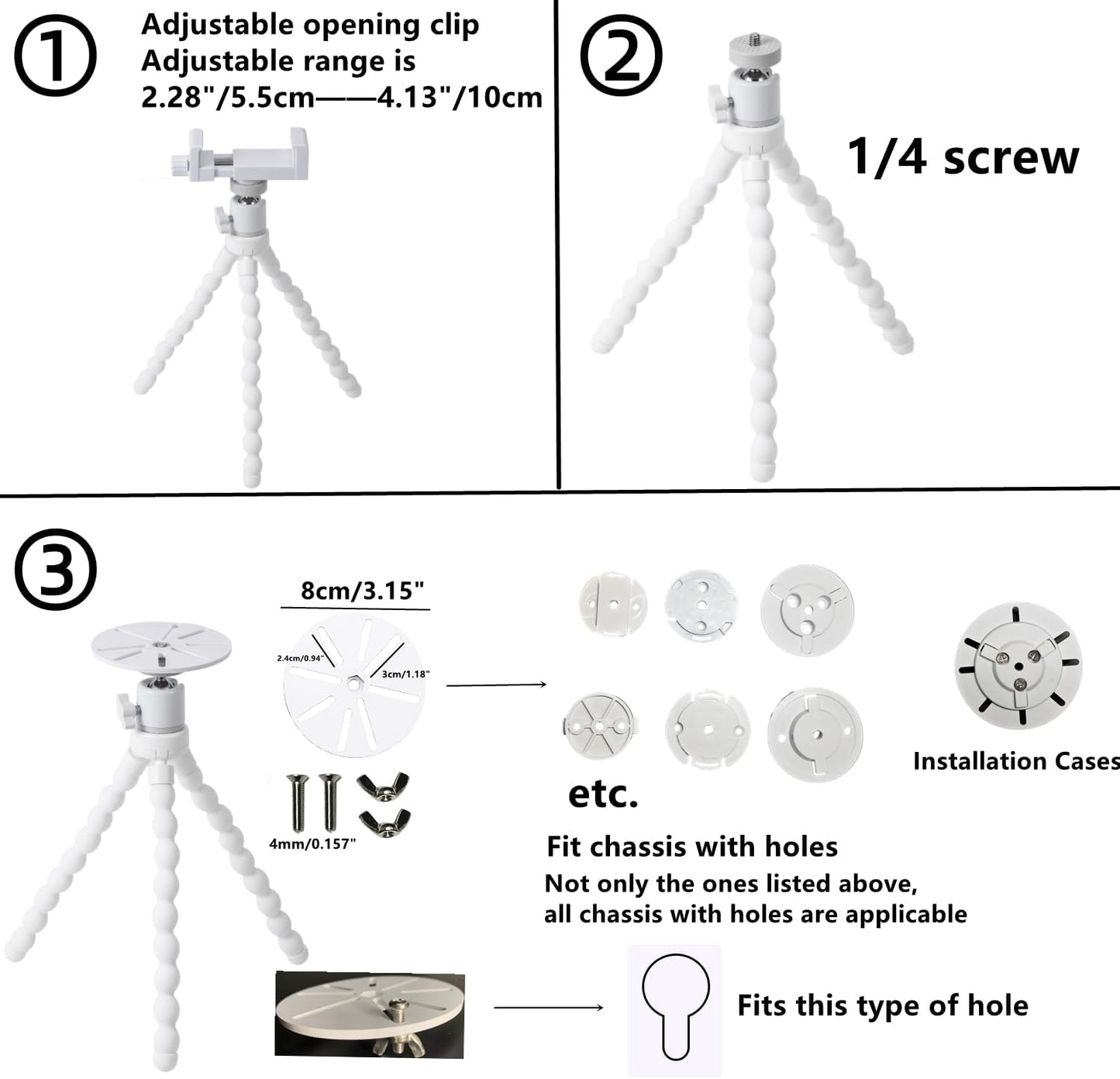 LamYHeng 2Pack Mount,360 1/4" No Drill Security Cameras Degree Rotating Swivel Mini Ball Head Mount ,Flexibl Wall Pole