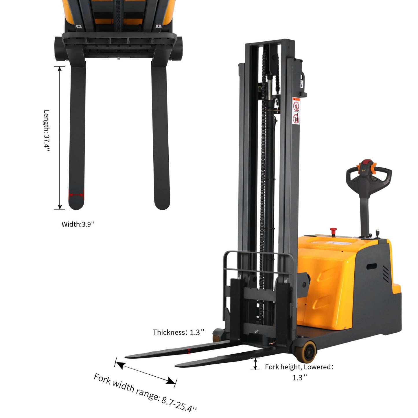Apollo Stacker Full Electric Counterbalanced Material Lift 2200 Lbs Capacity 98" Lifting Height Powered Hydraulic Lifter with Straddle Forks Suitable for All Kinds of Pallets