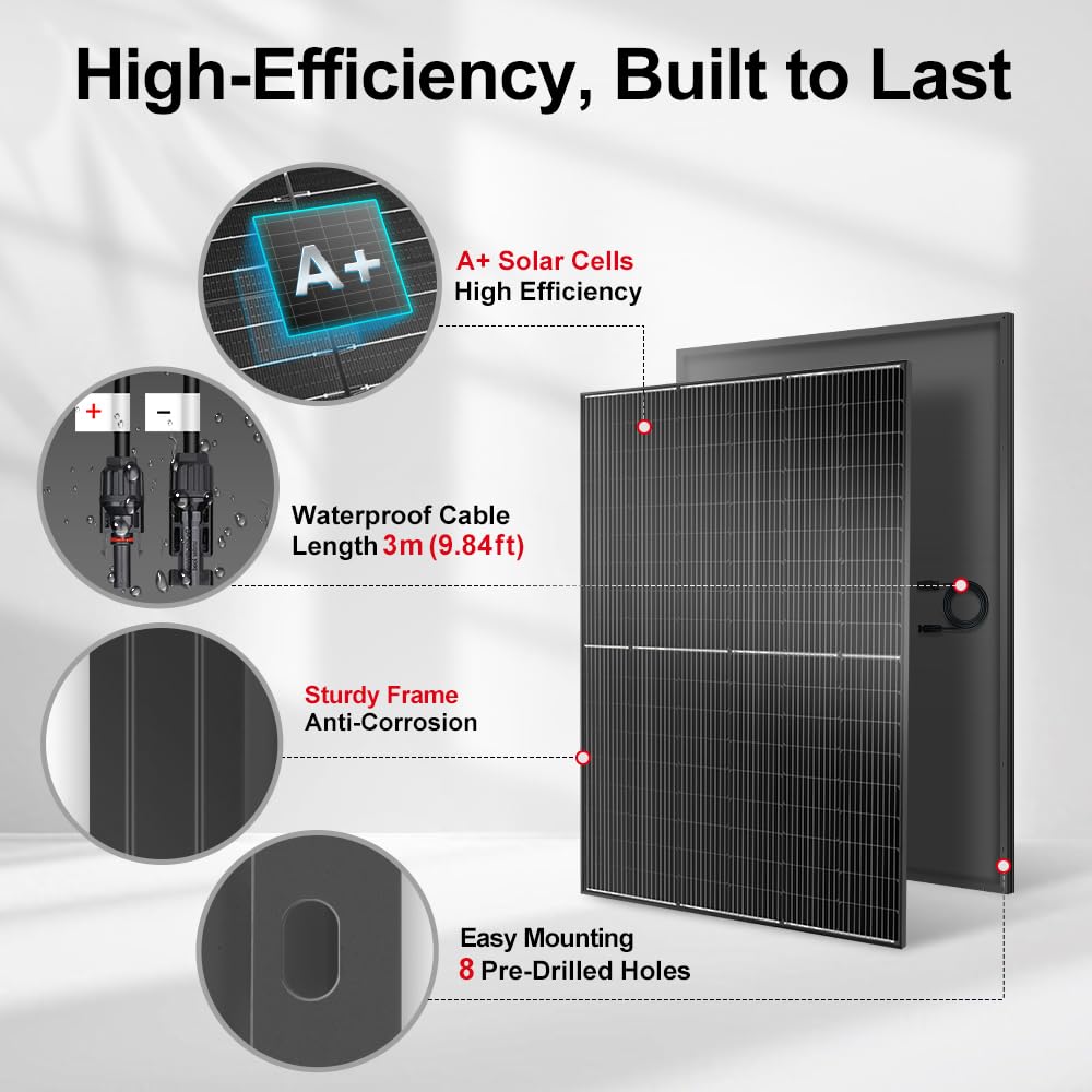 DOKIO 800W (2×400W) 31V Mono Solar Panels - Works for 12/24V Systems, 9.84ft Leads per Panel for Garden/Yard - Home/Backyard Shed or Cabin, Off-Grid Battery Charging