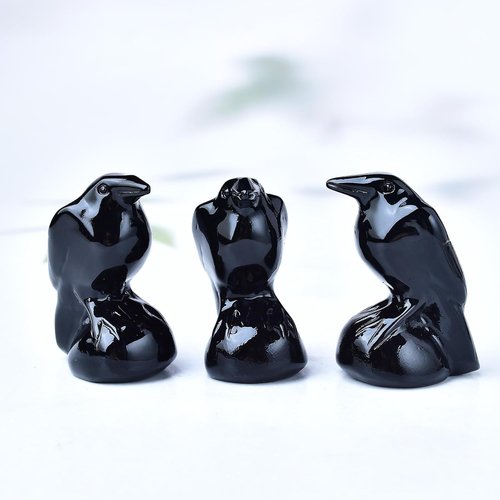 Natural Obsidian Crystal Raven Statue - 2" Healing Sculpture for Meditation & Home Decor
