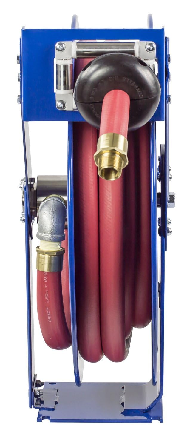 Coxreels TSHF-N-550 Retractable Fuel Hose Reel, T-Fuel Series ¾” x 50’, 300PSI-Easy-Maintenance Design with Brass Swivel and Multi-Position Mount Arm-Heavy Duty Steel Construction, Made in USA, Blue