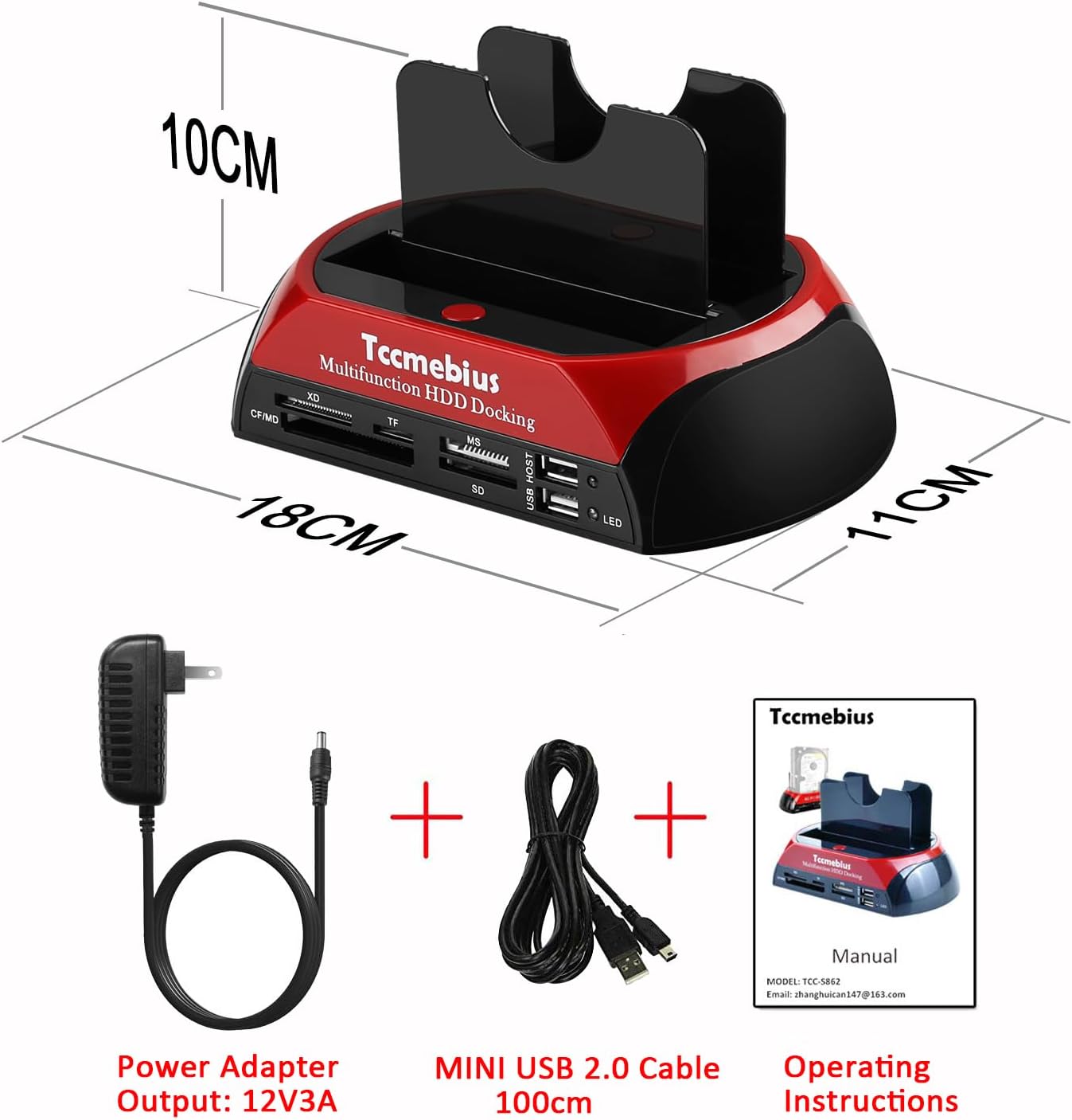 Tccmebius TCC-S862-US 2.0 2.5 3.5 Inch 1 2.0 2.5" 3.5" Hard Drive Docking Station, USB to SATA IDE Dual Slots External
