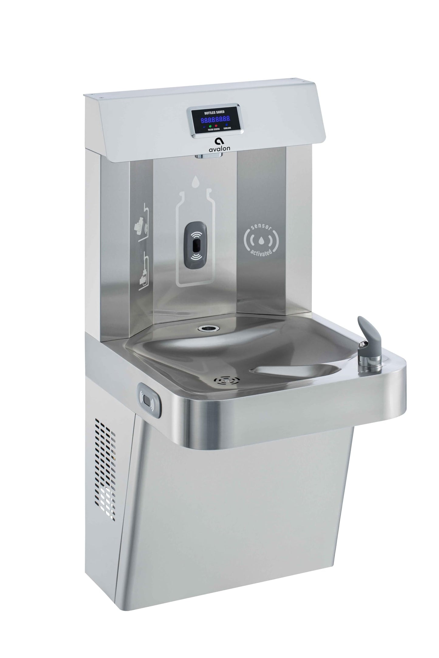 Avalon Wall Mounted Water Fountain with Bottle Filling Station, High Capacity Cooling, Sensor Dispensing, Self Cleaning, Digital Bottle Counter Display, Dual Filtration, ADA Compliant