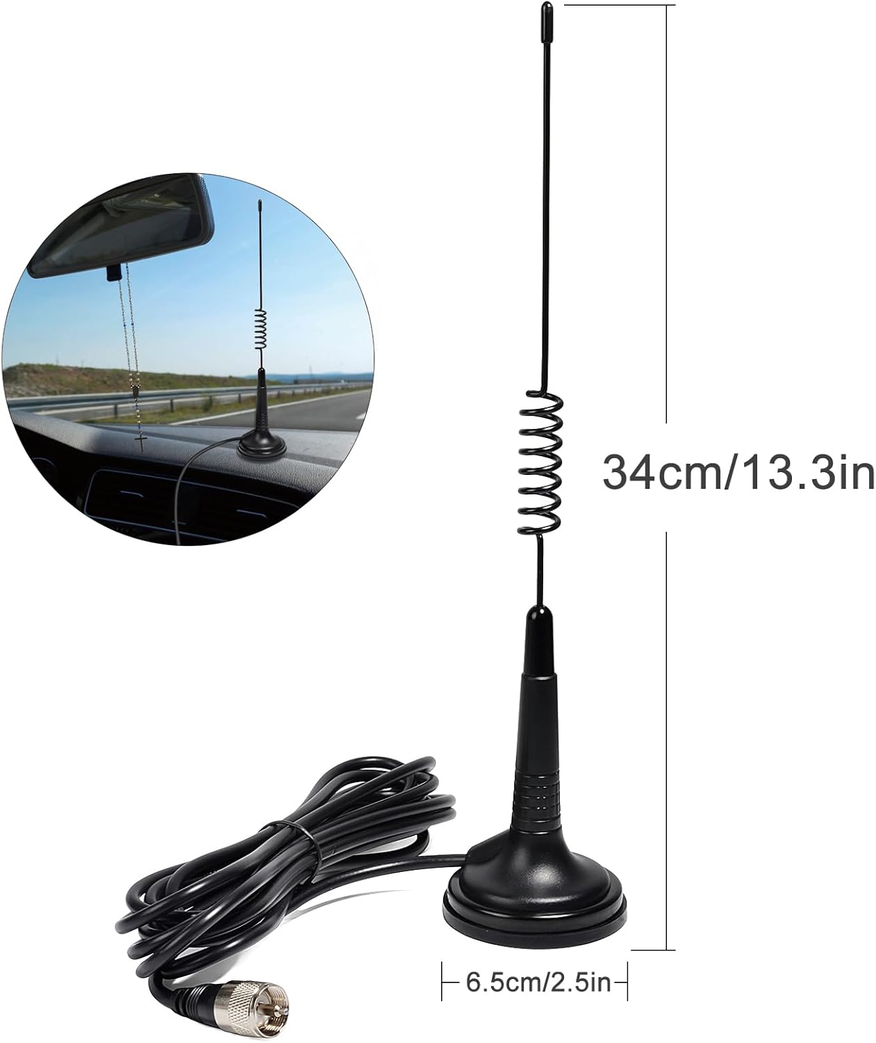 YNIBST 27MHz W/PL259 Magnetic Mount CB Antenna Connector,for Cobra Midland Uniden Radioddity President Truck Vehicle