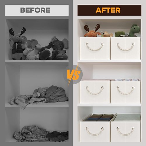 Closet Storage Bins by [Brand Name] - Collapsible Linen Organizers for Shelves | Beige, 3 Pack