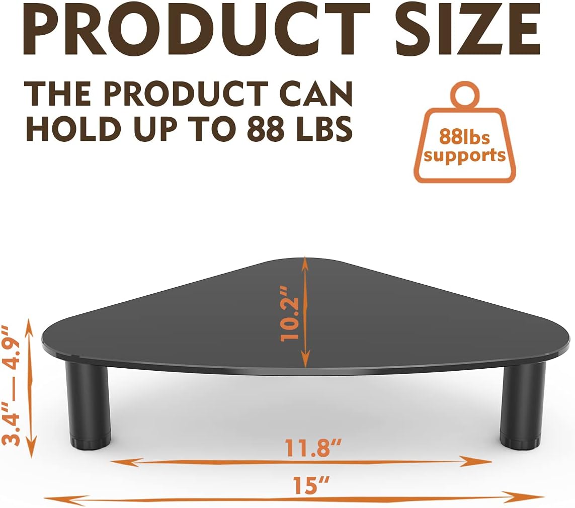 HD01B-003 Hemudu Tempered Glass Computer Monitor Riser/Triangle Save Space Desktop Corner Stand for Computer Monitor