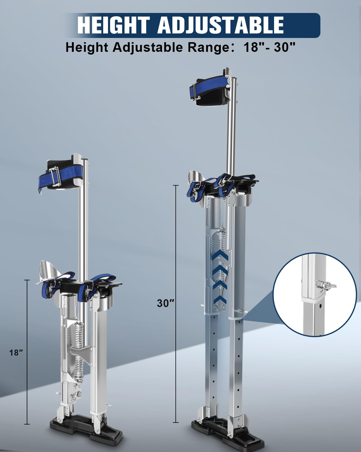 FAHKNS Drywall Stilts 18"-30", Stilts for Adults Adjustable Aluminum Work Stilts for Sheetrock Drop Ceiling Painting Painter Pruning Branches or Cleaning