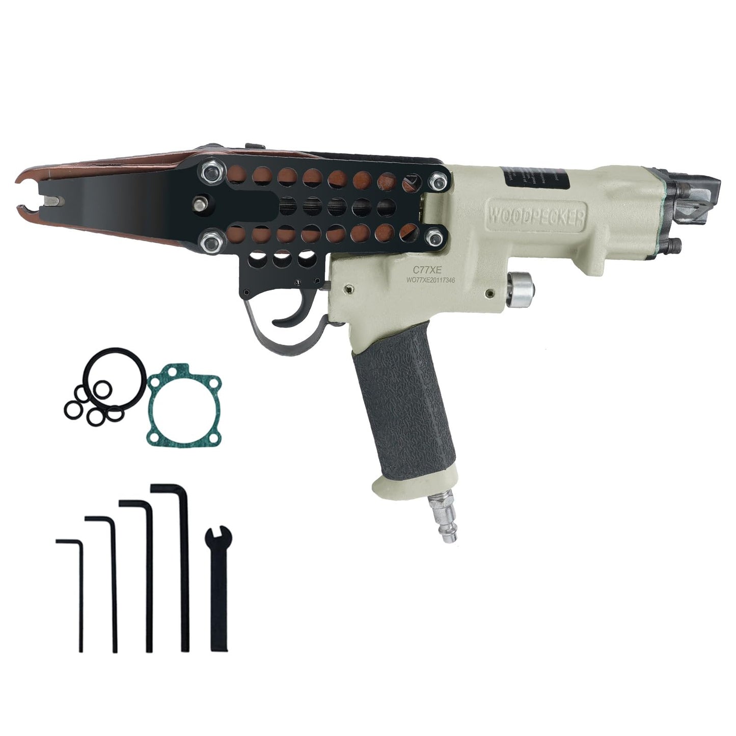 WOODPECKER C-77XE Air Hog Ring Gun with Extra Long Extended Nose, 15 Gauge, 3/4'' Crown, 8.0mm Closure Diameter, Pneumatic Hog Ring Plier Automatic C Ring Tool for Wire Cages, Car Seat