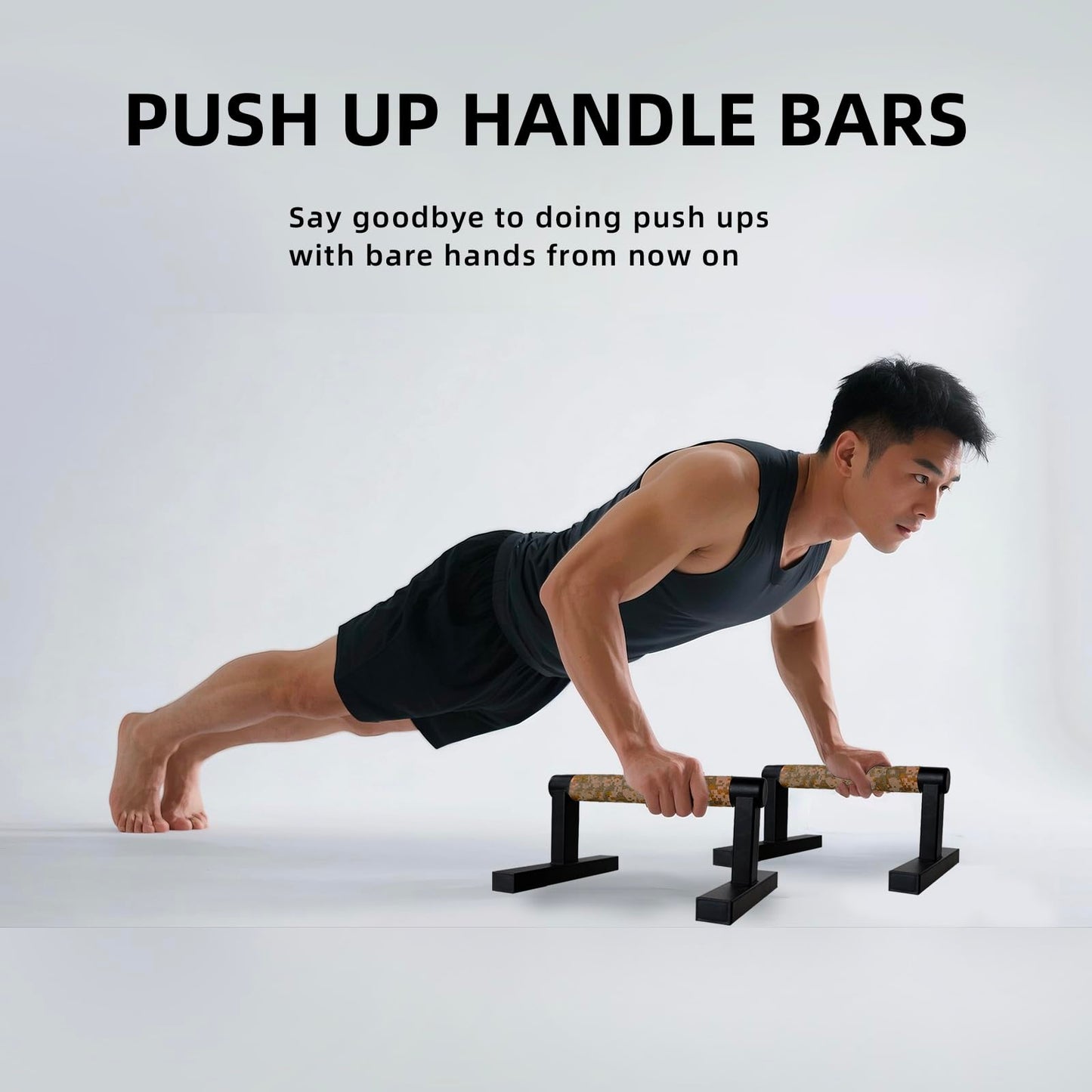 Purife T Shape Floor Stand Wood Push Up Handle Calisthenics Bars, Strength Training Pushup Stands Parallettes Bars with Sturdy Metal Bracket for Home Workouts