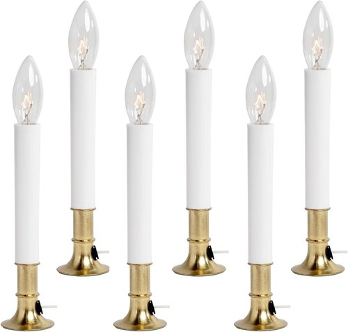 Creative Hobbies® Electric Window Candle Set - Pack of 6 with On/Off Switch & Brass Plated Base