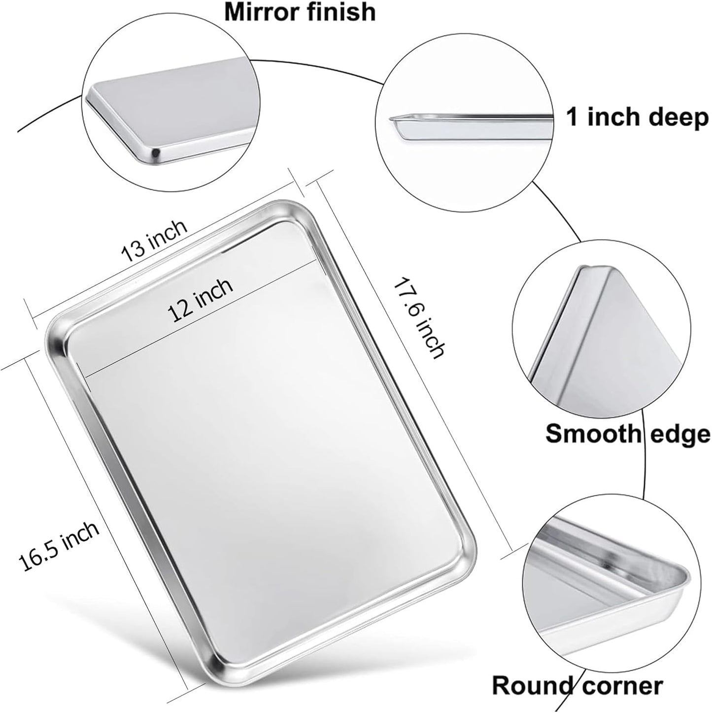 TeamFar Stainless Steel Baking Sheet - Large 17.6” x 13” Cookie Tray | Non-Toxic, Rust-Free & Dishwasher Safe