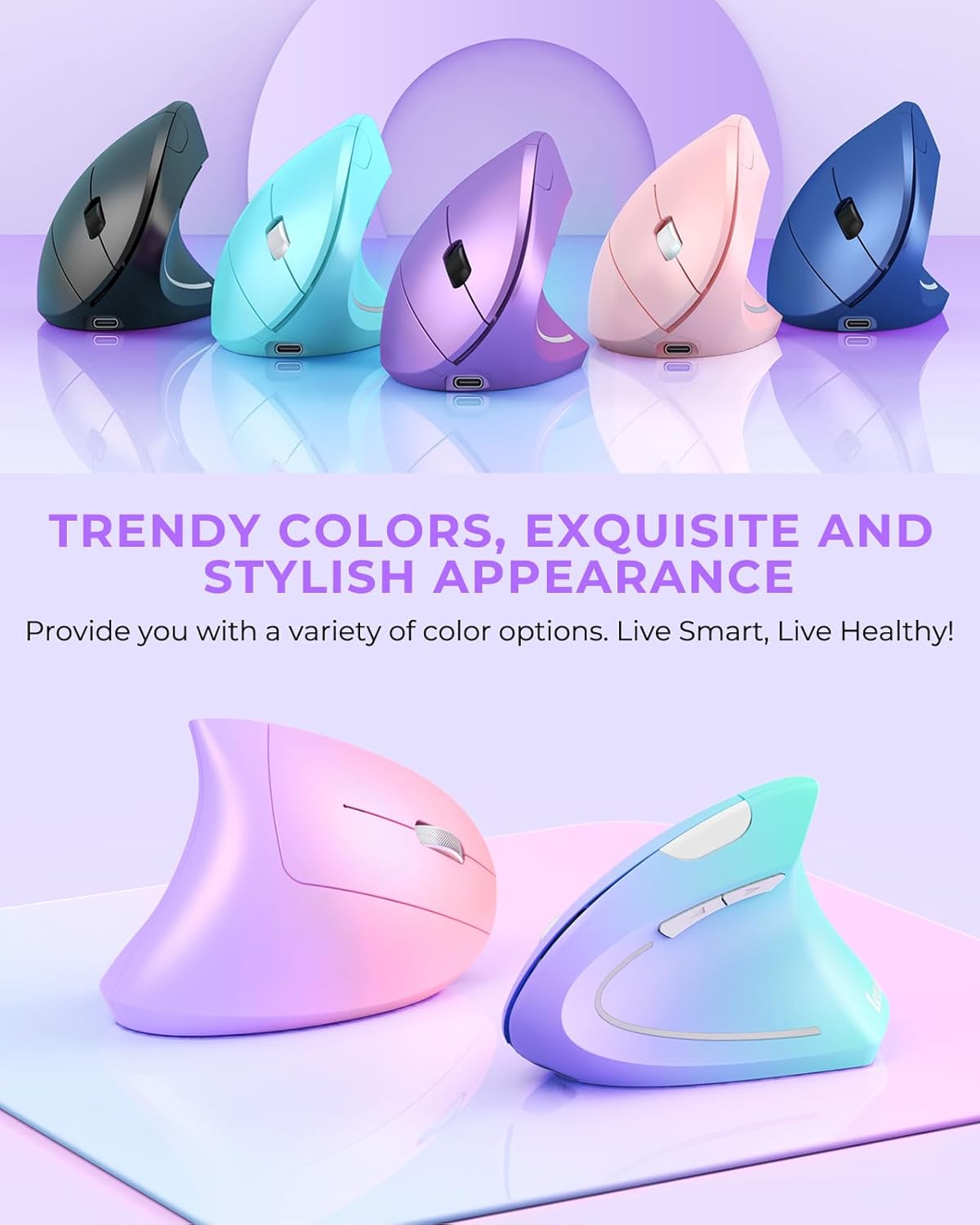 Lekvey 2.4G 1000/1200 1600 6 Ergonomic Mouse, Vertical Wireless Mouse, Rechargeable Optical Carpal Tunnel Mice with USB