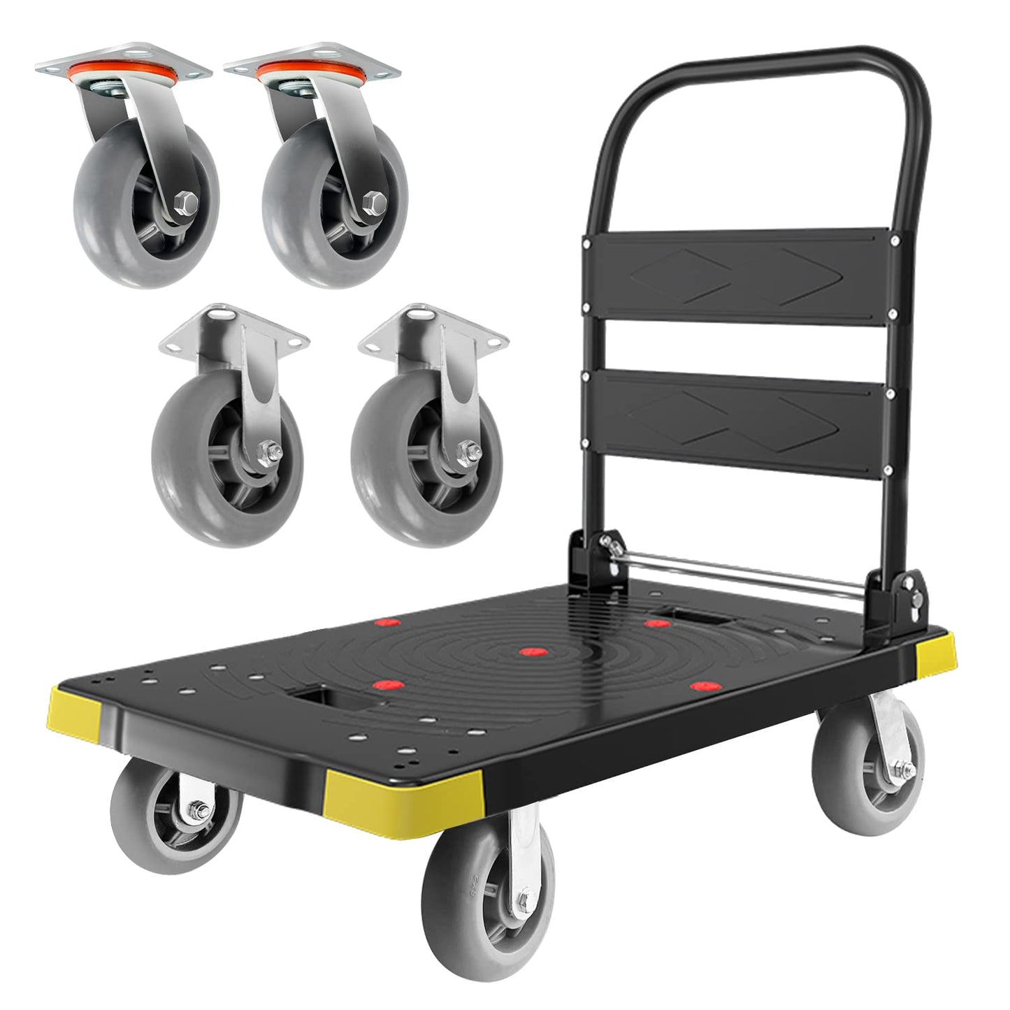Chinco Star Folding Push Cart Dolly - 1300LBS Heavy Duty Portable Moving Dolly with 360 Swivel 6'' Wheels (35L x24W x40H in)