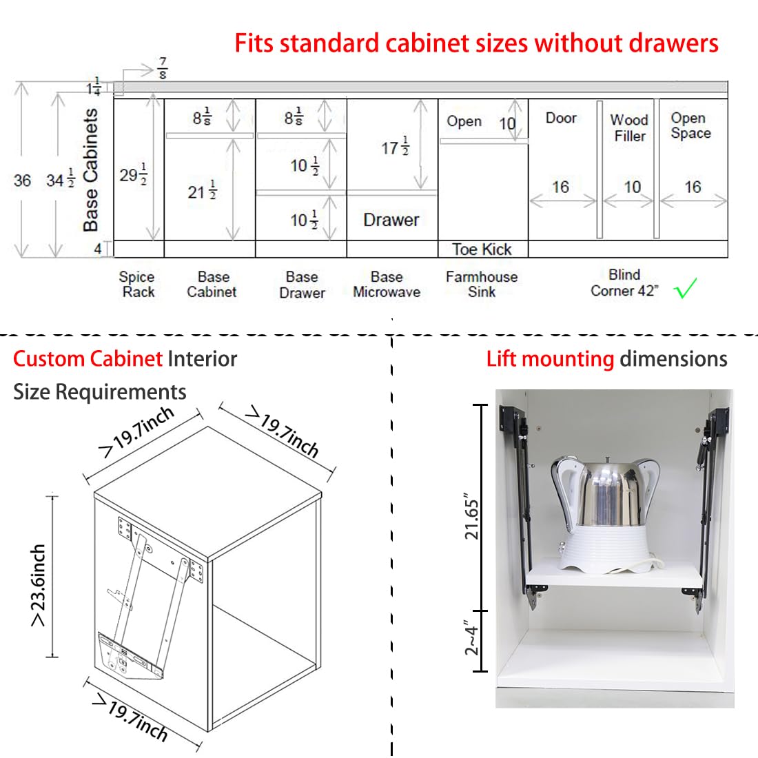 Mixer Lift for Cabinet，Appliance Lift for cabinet-Soft Close Heavy Duty Kitchen Appliance storage lifting system，with Locking Mechanism，Max load 50lb.