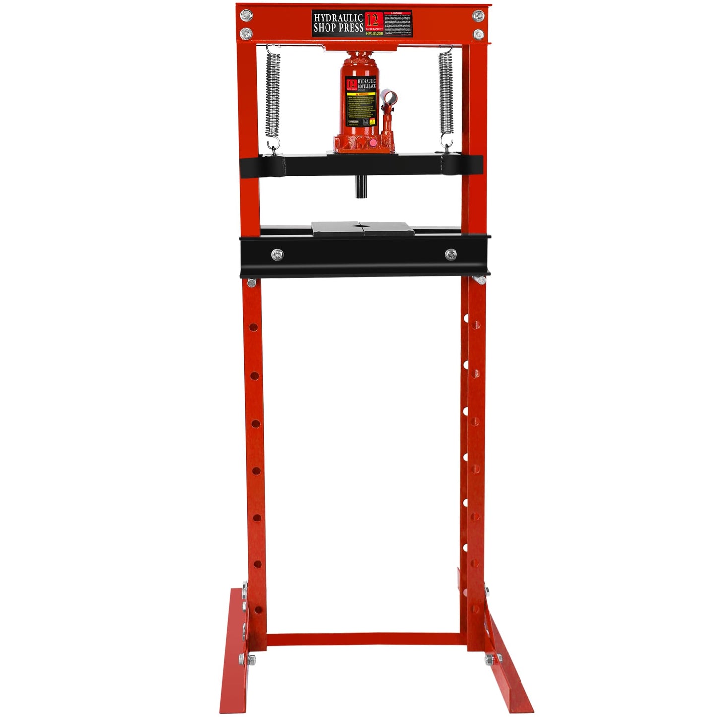 PULLAFUN 12-Ton H-Frame Garage Press with Adjustable Table and Press Plates, Red