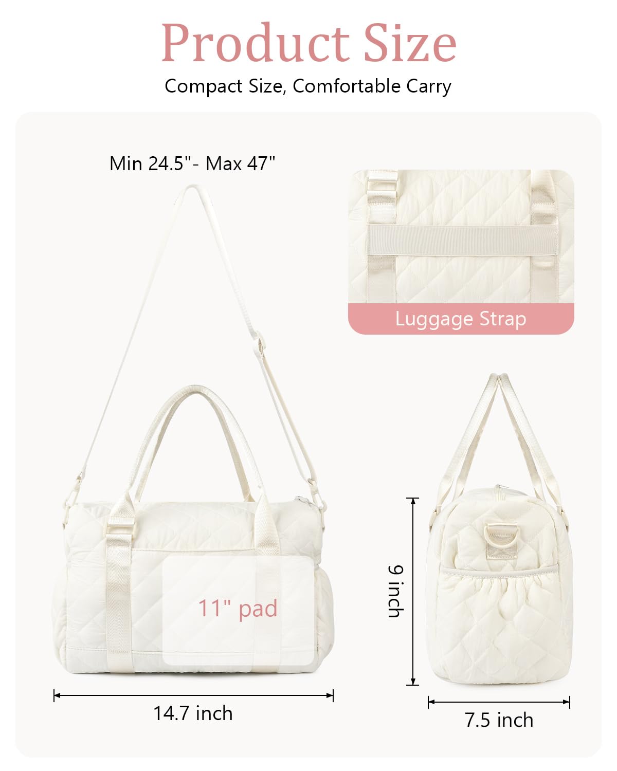 KUIRAN Gym Bag for Women with Yoga Mat Holder, Small Mini Gym Tote Bag Puffy Quilted Lightweight Sports Duffel Bag with Wet Compartment for Dance Yoga Workout Travel - Beige